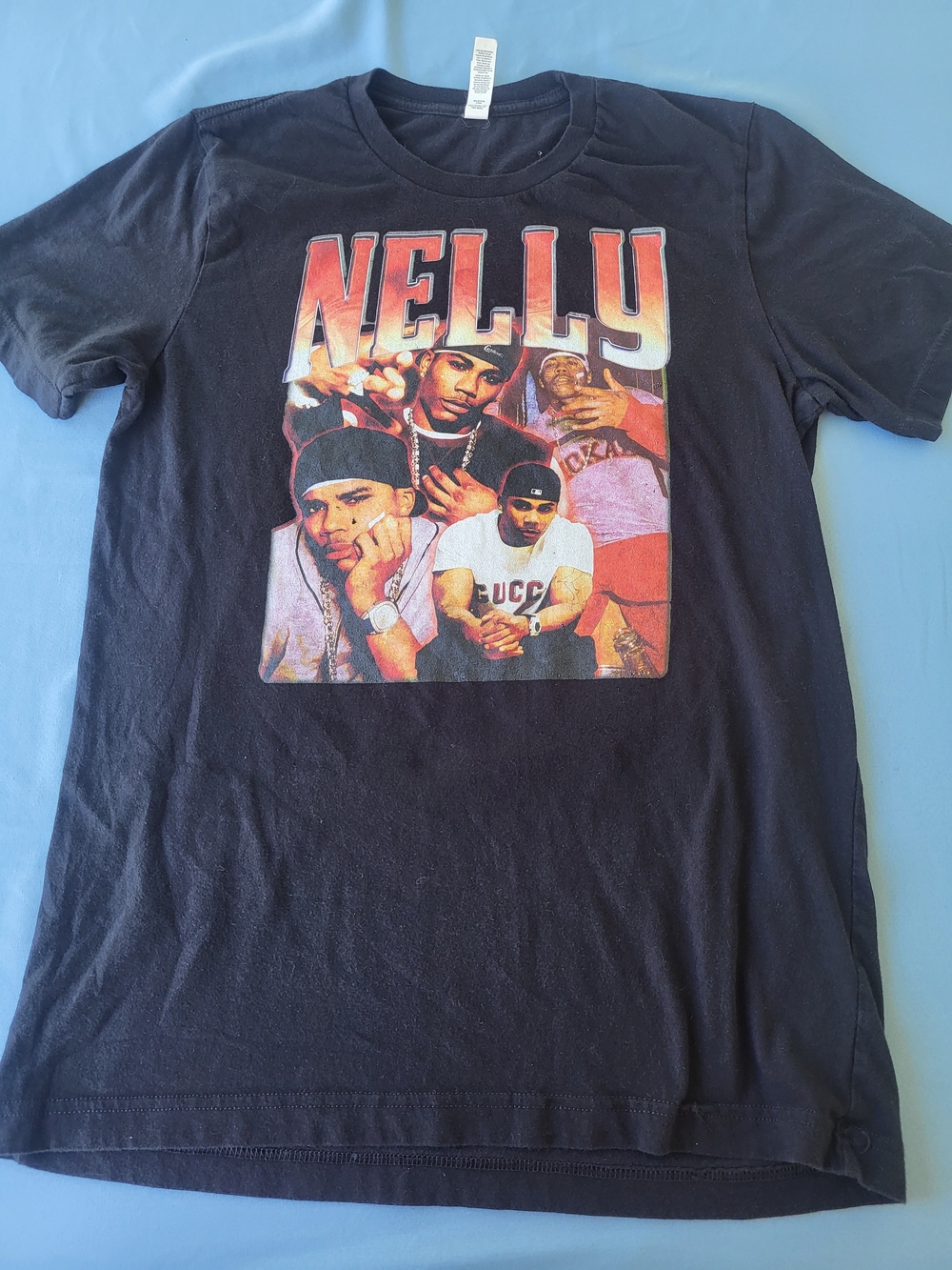 Graphic Crew Neck T-Shirt - Black Unisex M Nelly Y2K Style